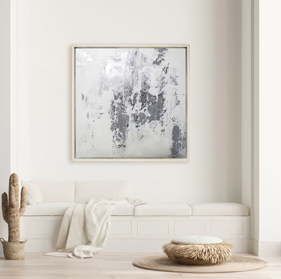 Abstract artwork original handmade painting silver foil Etsy