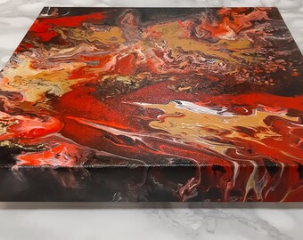 抽象アクリル画：黒、赤、金の流体アート - Etsy 日本