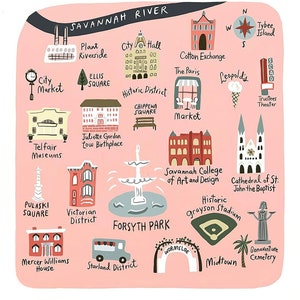 Savannah Map / Art Print Georgia / Wall Decor / Kids Art / Savannah Georgia Art