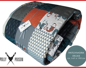 Patchwork blanket SEEMANN sailor with beard Nordic petrol approx. 145 cm x 190 cm