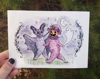 Bat, Pumpkin Jack, and Ghost Halloween Print