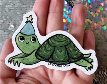 Pegatina de tortuga linda de fiesta
