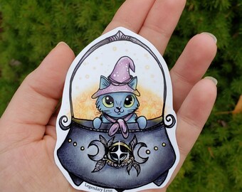 Cat in a Cauldron with Stars Sticker