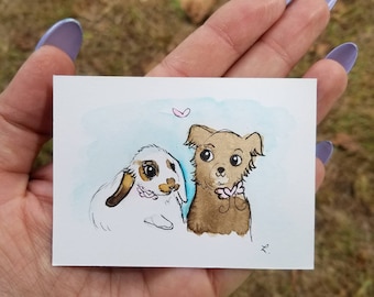 Mini Pet Portrait Watercolor 2.5" x 3.5"