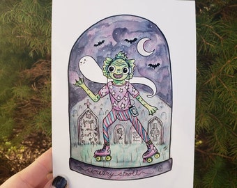 Swamp Monster Cemetery Stroll Print