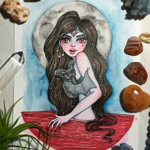 Vampire Queen and Bat Familar Fantasy Print