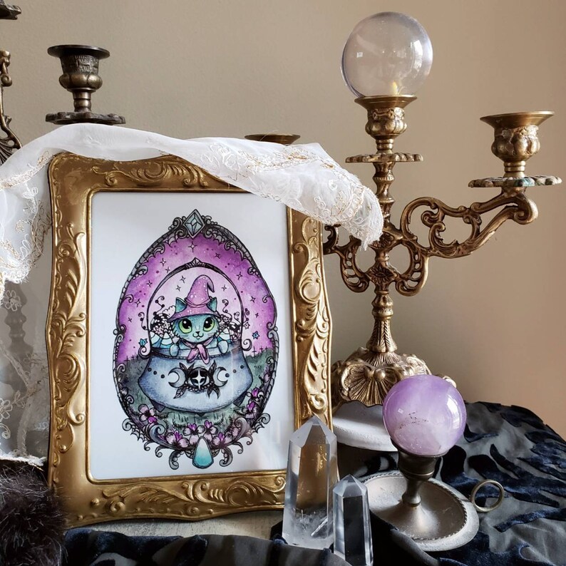 Candy Cat in a Cauldron Gothic Print 5 x 7 image 2