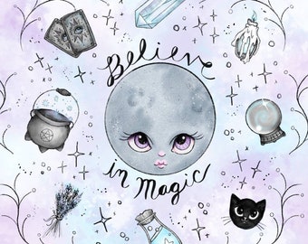 Believe in Magic Moon Illustration Print