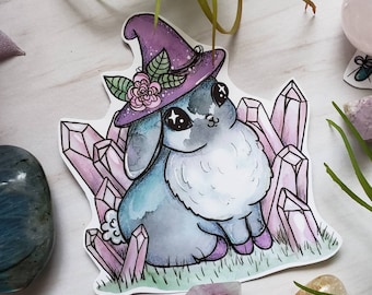 Bunny Witch Familiar Vinyl Stickers with Crystals