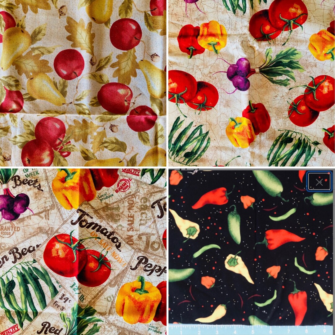 Fabric Fruits and Vegetables Cotton Fabric Salad Salsa Healthy Etsy