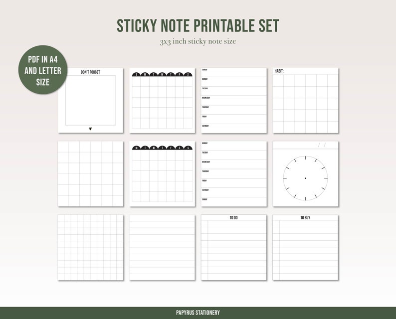 Printable Sticky Notes minimalist productive designs | Etsy