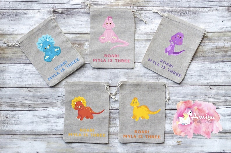 Girly Party Favors Pretty in Pink Pink Dino Party Decor Dino Party Dinosaur Birthday Party Girly Dino Party Burlap Goodie Bags