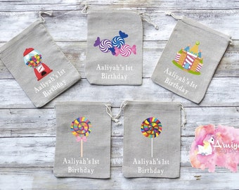 Candyland Theme Party Favor Bags | Party Favors | Sweets Party | Candy Party | Muslin Cotton Goodie Bags | Treat Bags | Candy Treat Box