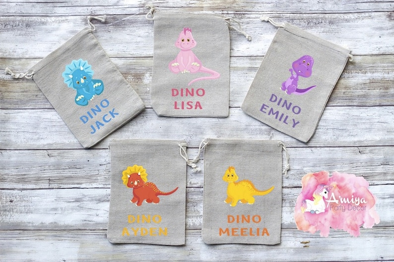 Girly Party Favors Pretty in Pink Pink Dino Party Decor Dino Party Dinosaur Birthday Party Girly Dino Party Burlap Goodie Bags