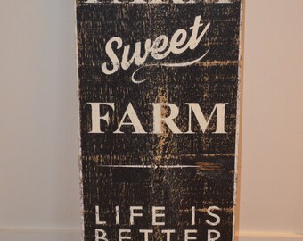 Farm Sweet Farm Sign, Vintage Painted Wood, Rustic Farmhouse Decor