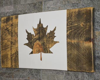 Bandera canadiense, bandera de Canadá de madera, bandera canadiense de madera personalizada, Canadá 150 años, letrero de cabaña, regalo canadiense, letrero de madera rústica