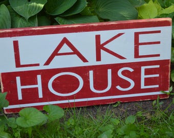 Lake House Painted Wood Sign Rustic Lake House Sign Painted Wooden Sign Cottage Sign Rustic Wood Sign Barmboard Sign Cottage Decor