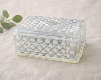 Fenton Moonstone Opalescent Hobnail Glass Trinket Box – Vintage Vanity Jar
