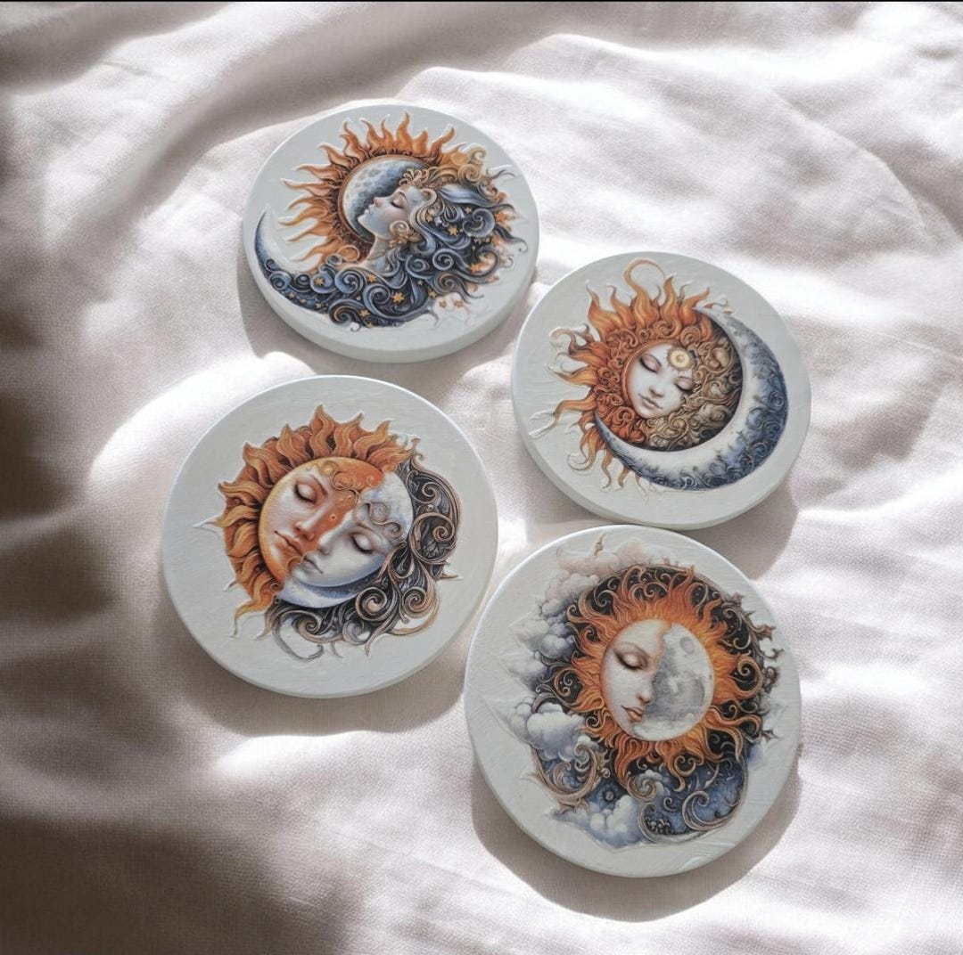 Moon Rug Coaster Sun and Moon Ceramic Coasters, Sacred Marriage Harmony, Set of 4 - Etsy