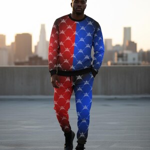 Haiti Royal Split Trainingsanzug – Monogramm-Set (geschnitten und genäht) – Recycelter Eco-Tech-Stoff – Streetwear mit Wappen von 1804 – Unisex-Jogginganzug