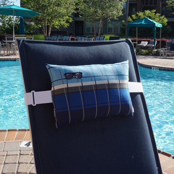 Lounge Chair Cushion, with adjustable elastic strap - Modern Navy and Grey