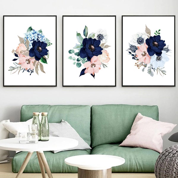 Navy and Blush Wall Art Etsy