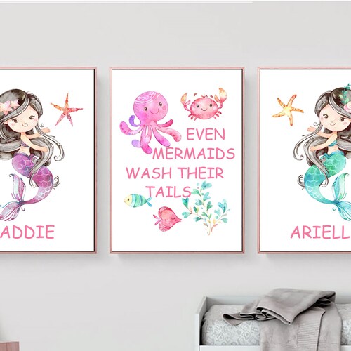 Sisters Mermaid Bathroom Wall Art Personalized Printables Etsy