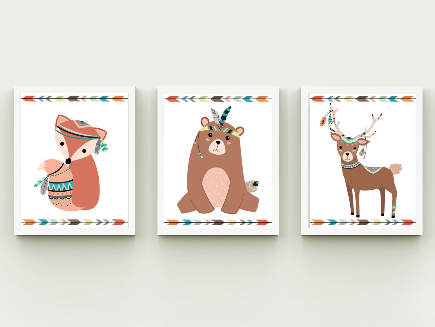 Tribal set of 3 nursery art set printable woodland nursery | Etsy