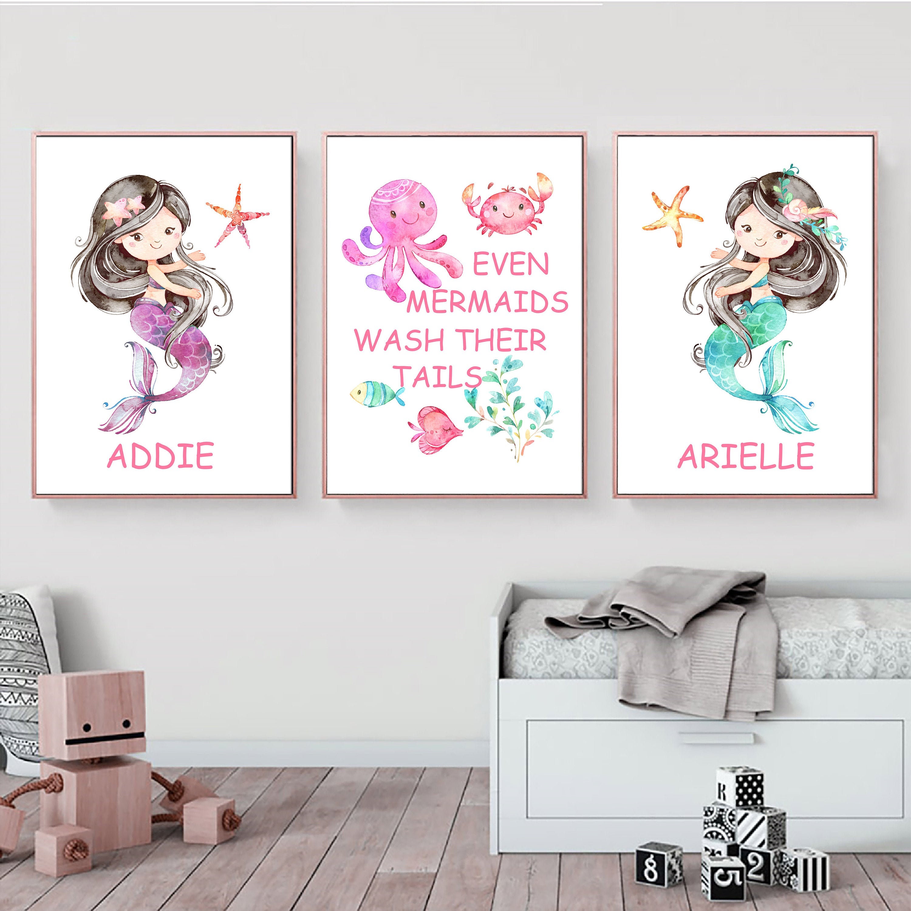 Mermaids Girls Bathroom Printable Art Set Sisters Bathroom | Etsy