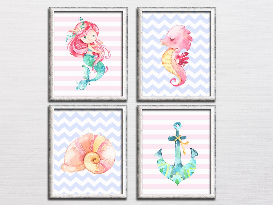Mermaid Printable Nursery Art Set Nautical Mermaid Bathroom - Etsy