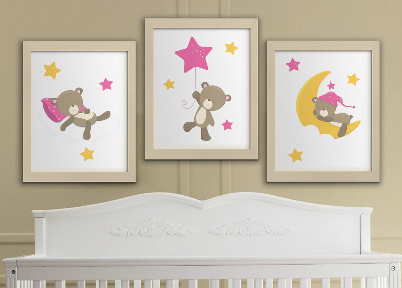 Nursery baby girl room printable art sleepy teddy bear on the Etsy