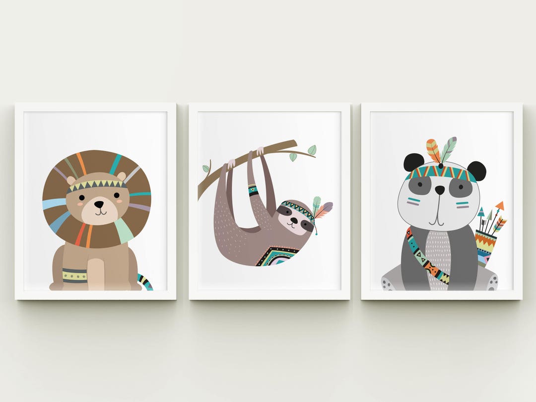 Tribal Jungle Animals Nursery Art Set Printable Lion Panda - Etsy