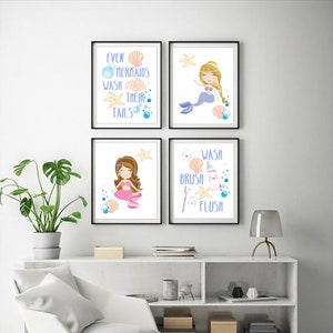 Mermaids Girls Bathroom Printable Art Set Download Mermaids - Etsy