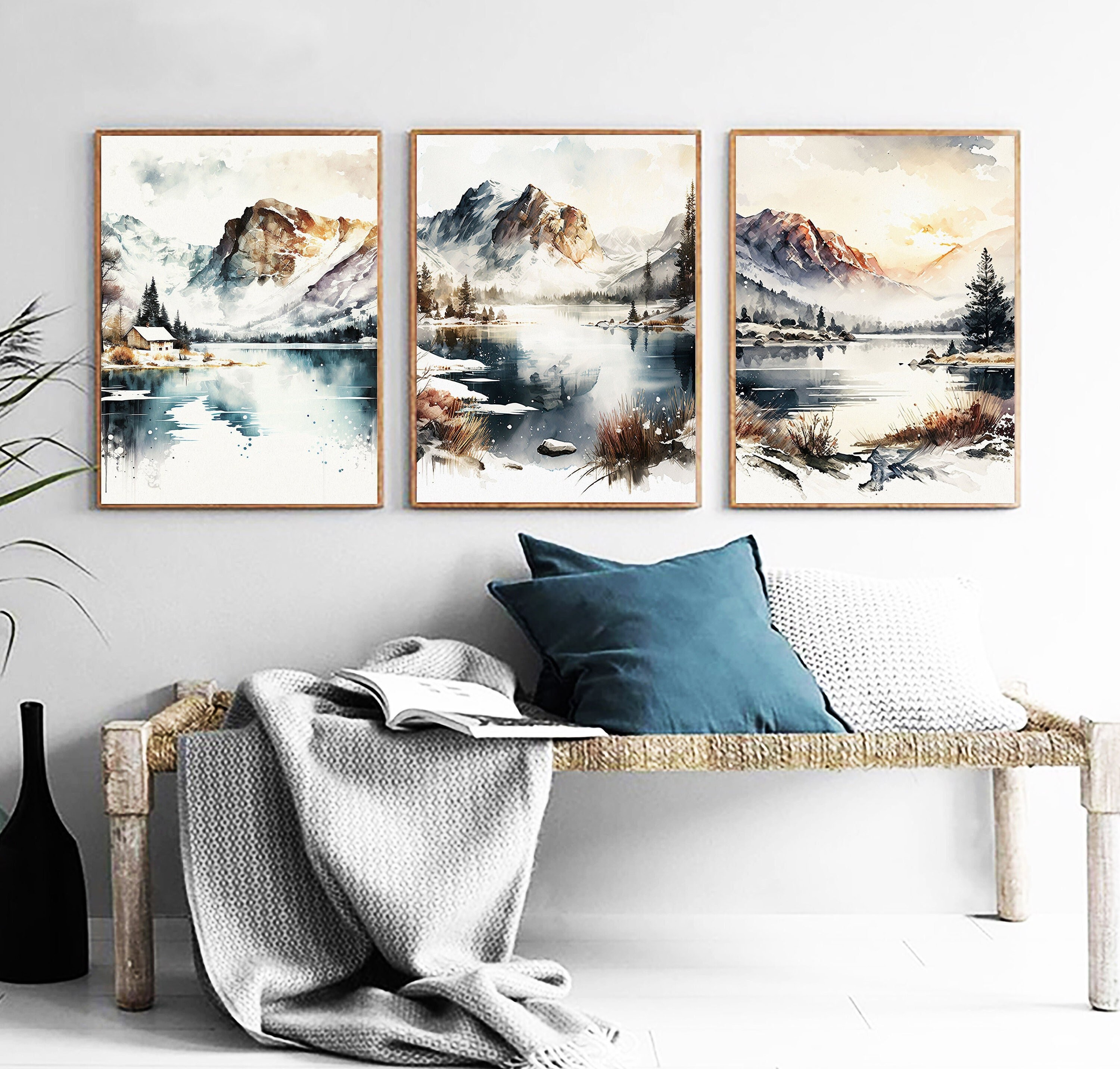 Mountain and Lake Landscape Art Set of 3 Prints Neutral Etsy