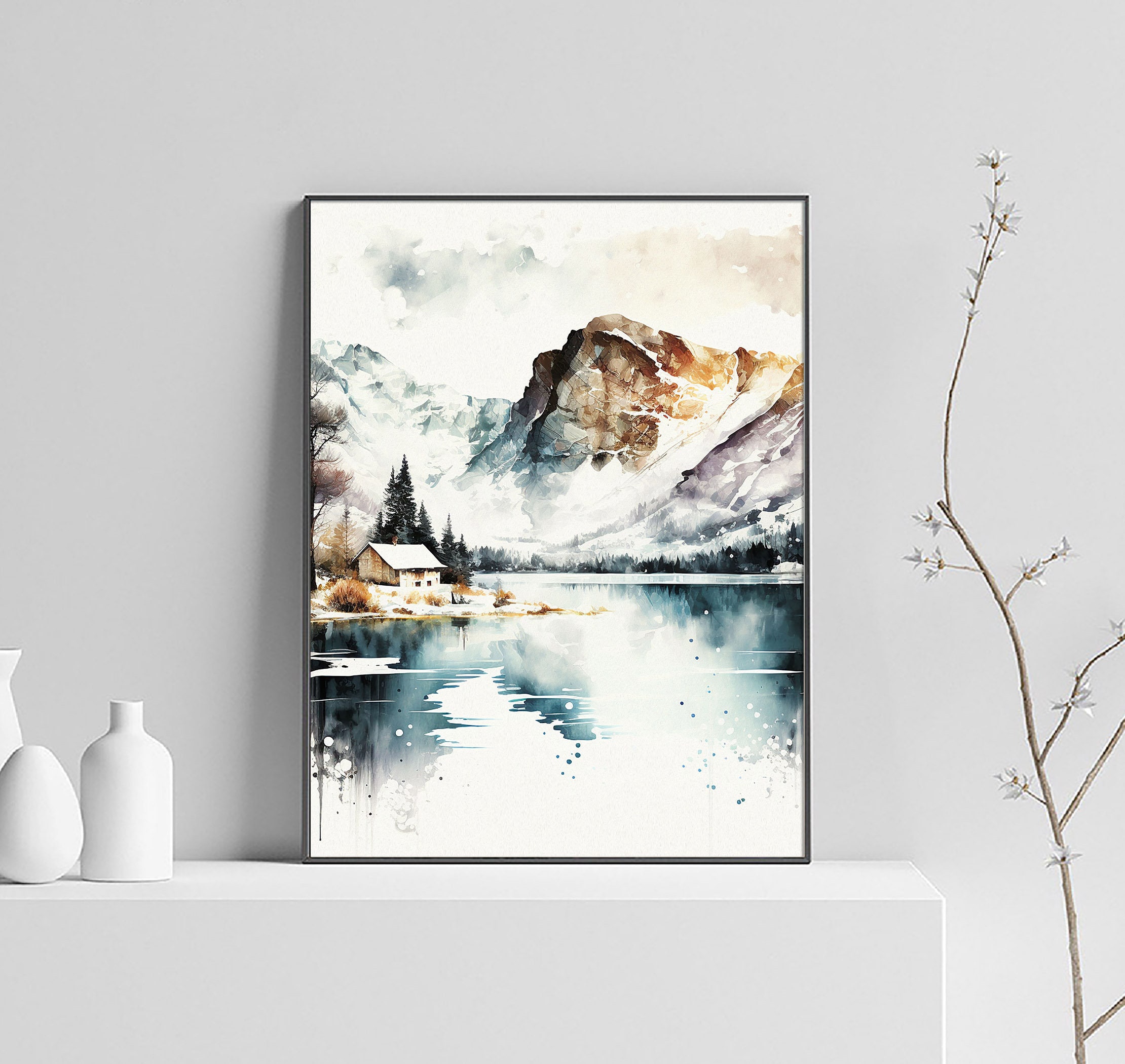 Mountain and Lake Landscape Art Set of 3 Prints Neutral Etsy