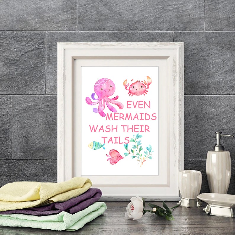 Mermaids Girls Bathroom Printable Art Set Sisters Bathroom | Etsy