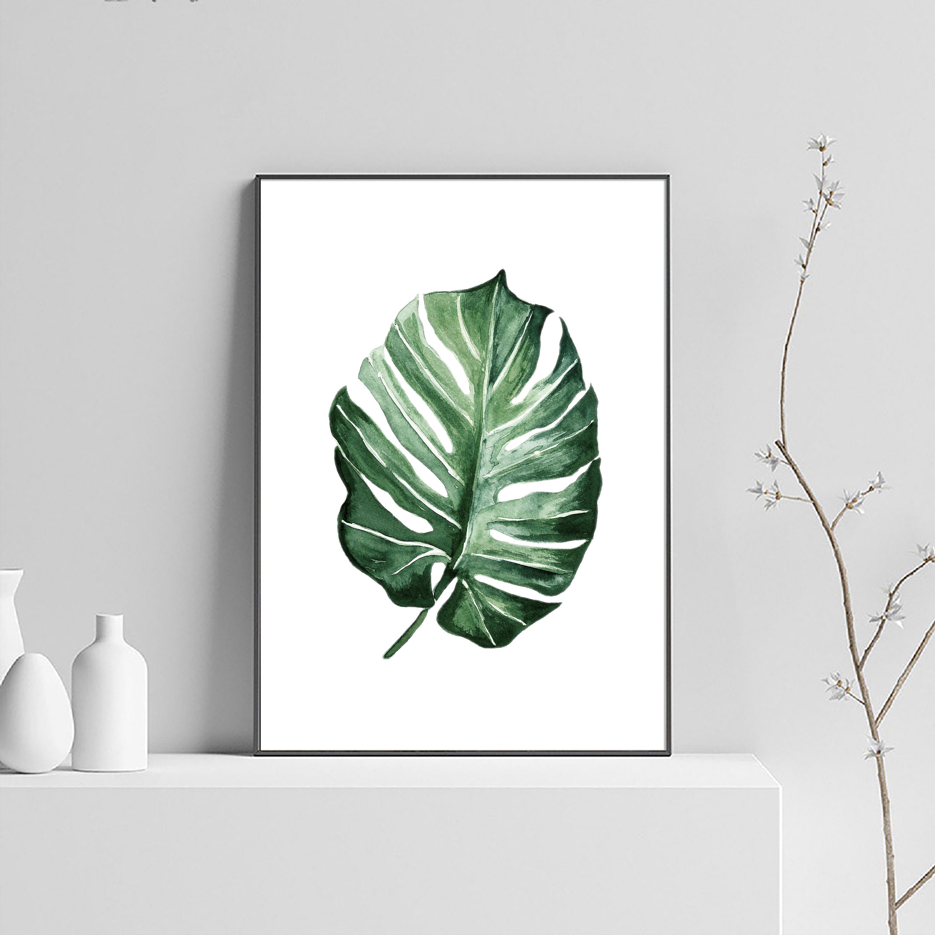 Tropical leaves art set printable Download watercolor | Etsy