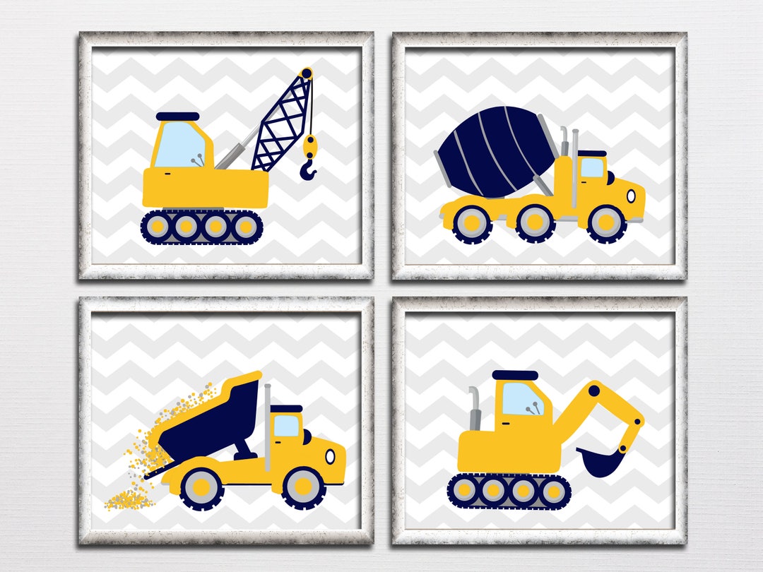 Boy Nursery Construction Printable Art Set Truck Crane - Etsy