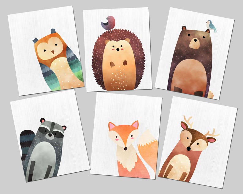 deer owl bear fox kids room art download woodland playroom baby room decor Nursery woodland printable set wall art forest animals