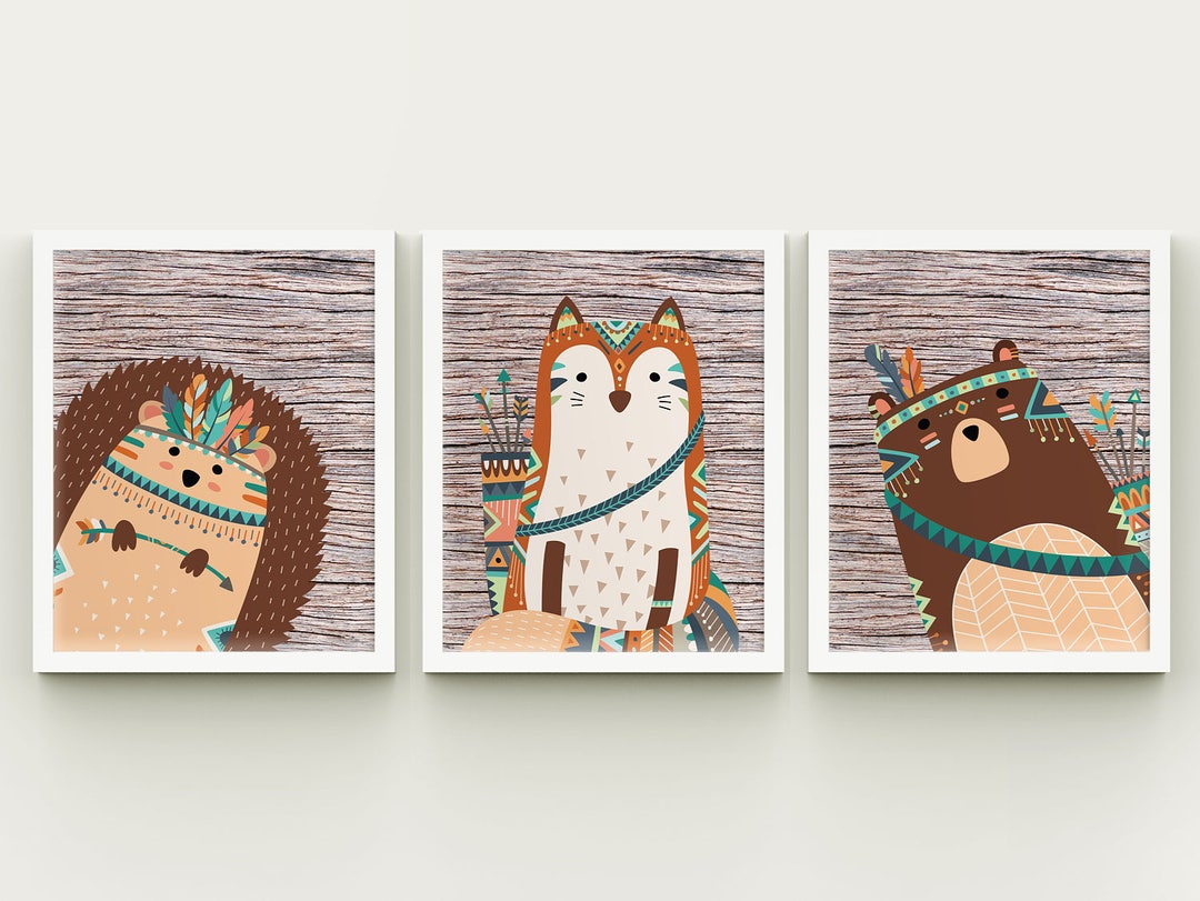 Tribal Woodland Nursery Printable Set Wall Art Kids Room Bear - Etsy