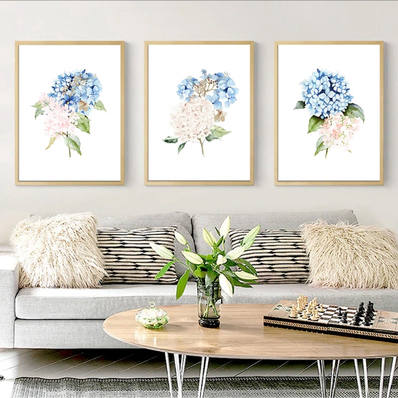 Blue Pink Hydrangea Flowers Art Set Printable Download | Etsy