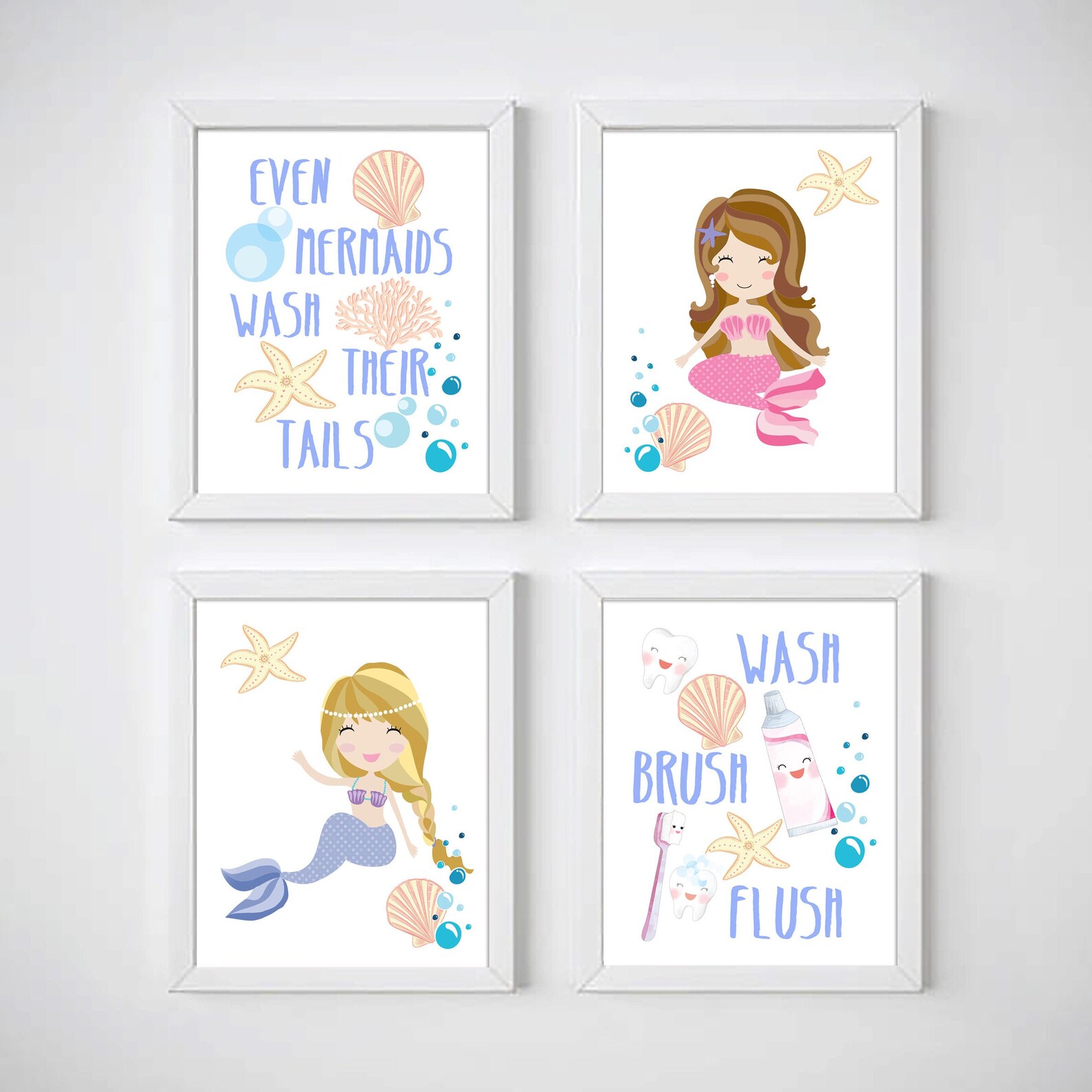 Mermaids Girls Bathroom Printable Art Set Download Mermaids | Etsy