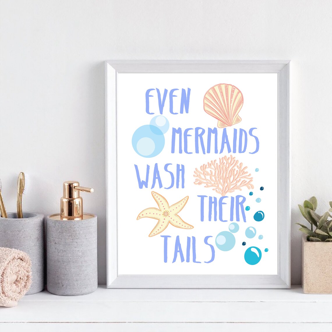 Mermaids Girls Bathroom Printable Art Set Download Mermaids | Etsy