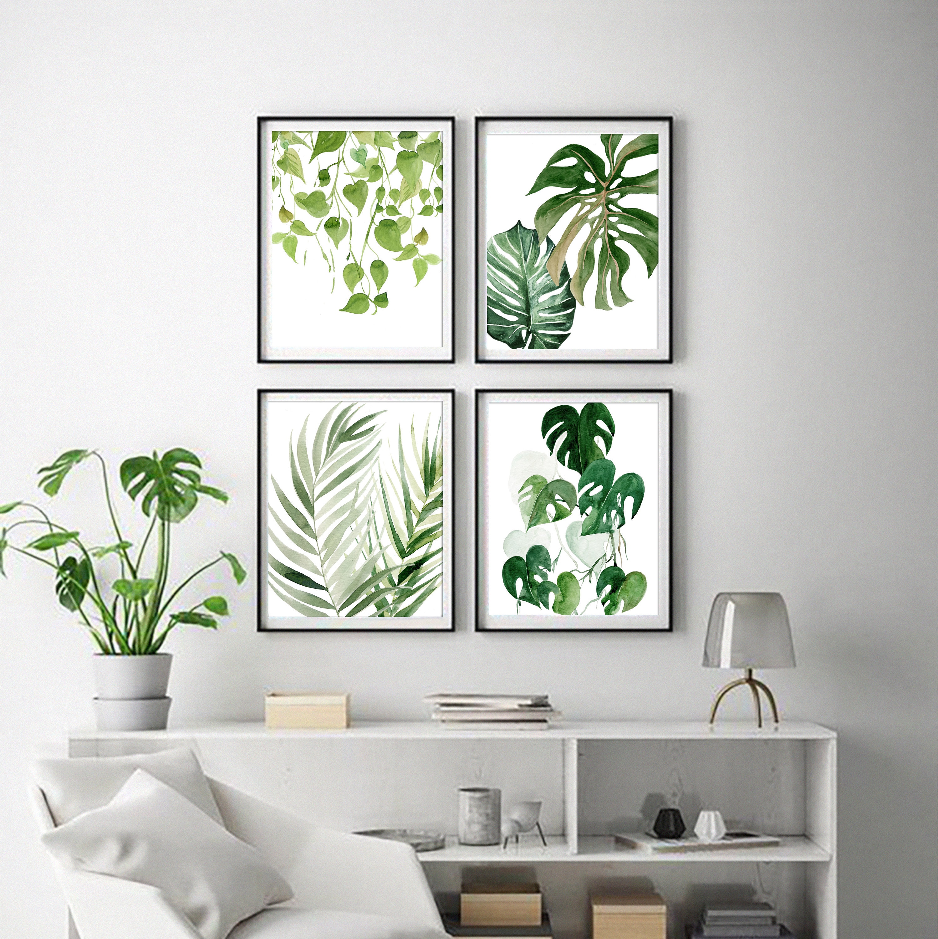 Watercolor greenery art set printable Download tropical | Etsy
