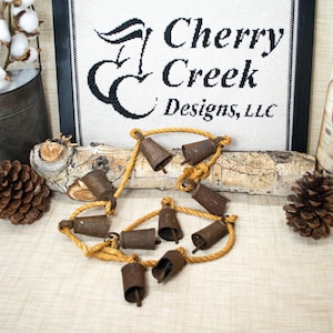 Vintage Bells on a Rope, 10 Handmade Jingle Bells, Rustic Decor, Metal Decorative Bells