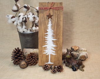 Holiday Tree, Christmas Tree, Hand Painted Wooden Sign, Country or Farmhouse Decor, Rustic Decoration, Made in USA