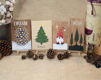 CUTE Christmas Hand Painted Decorative Signs, Pinecone, Christmas Tree, Gnome, Three Trees, Holiday Rustic Decor, Each Sold Separately