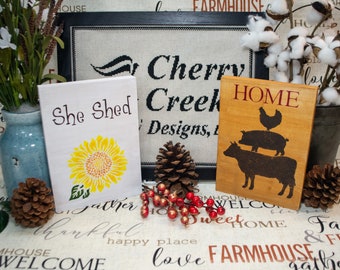 Hand Painted Decorative Signs, She Shed and Home Signs, Sunflower, Chicken, Pig, Cow, Country or Farmhouse, Displays, Each Sold Separately