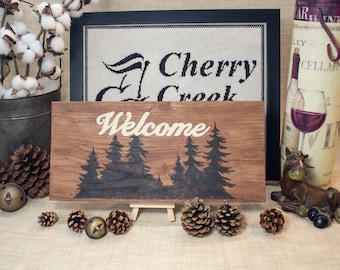Hand Painted Wooden Welcome Sign, Decorative Display, Rustic Shelf or Mantle Decor, Country or Farmhouse Decoration