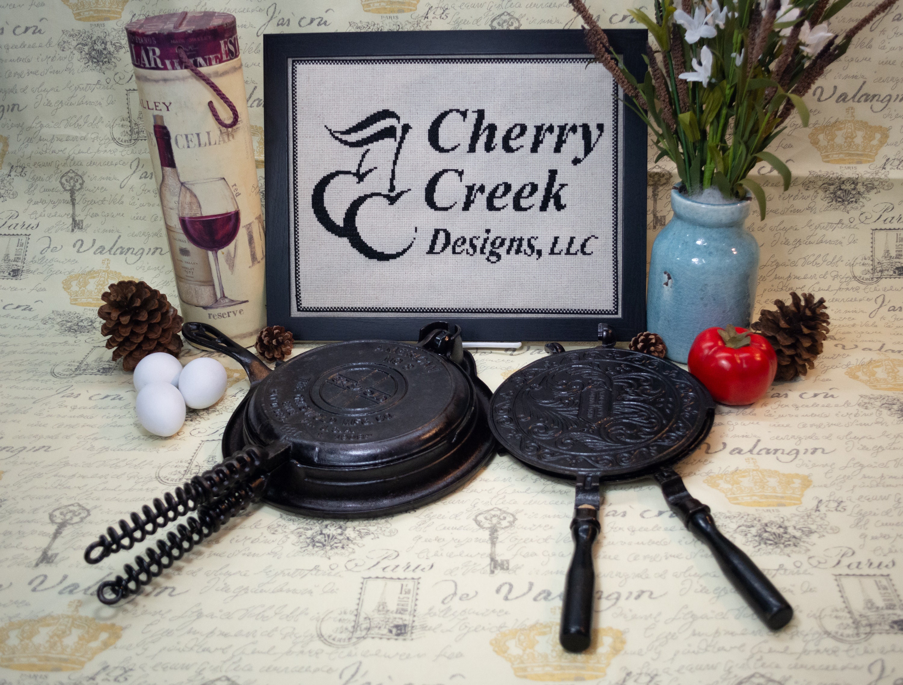 NICE SET Griswold American Slant/puritan No. 8 Logo Waffle Iron